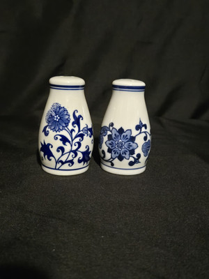 Pier One Salt And Pepper Shakers Blue Floral Design-image
