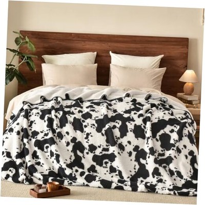  Cute Cow Print Sherpa Blanket Queen Size for Women Men Adults, Reversible -image