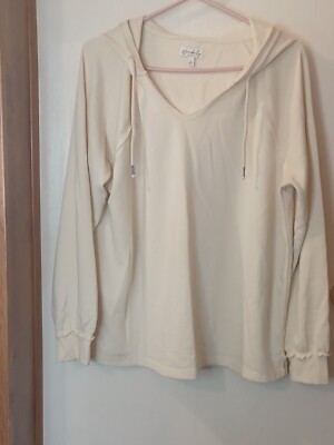 Wonderly, Size L  Hoodie Pullover Long Sleeves Shirt Off White Cream LOOK-image
