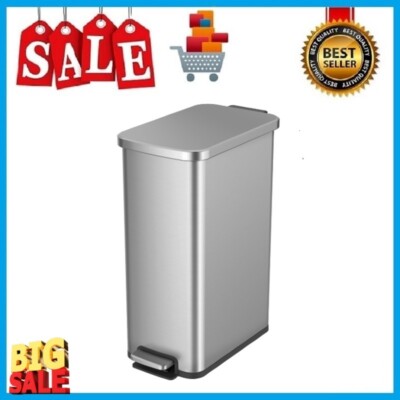 Better Homes & Gardens 13.2 Gallon Slim Trash Can, Stainless Steel Trash Can-image