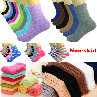 Lot 3-10 Pairs Men Women Soft Cozy Fuzzy With Non Skid Socks Slipper Size 9-13-image