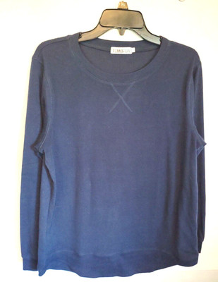 TEMOFON Women L Navy Blue Pullover Sweater Country Classic Comfort Cozy Academia-image