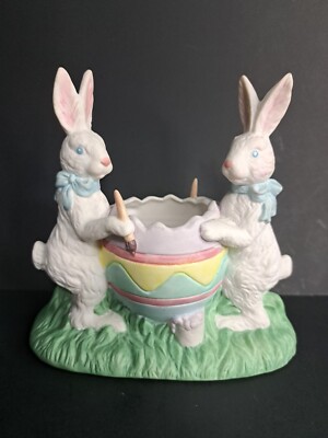 Vintage Bisque Easter Bunny Rabbit Egg Cup Candy Candle Holder Midwest Imports -image