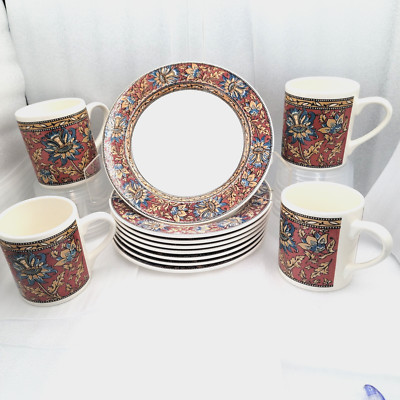 Pier 1 Imports MADURAI Pattern. Replacement Salad Plates And Coffee Mugs. VGC-image