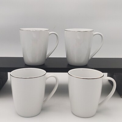 HTF SET OF 4 Pier 1 (One) Platinum Rim Coffee/Tea Mugs 12 0z Capacity 4.5