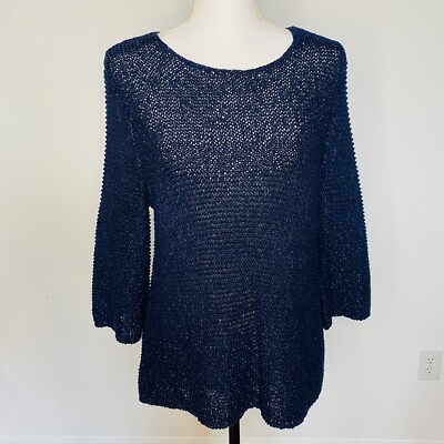 Chicos Sweater 2 Womens Large Blue Soft Cozy Chunky Minimalist Flared Sleeve-image