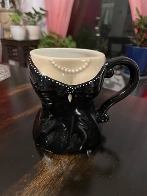 Pier 1 Imports Little Black Dress Tea Coffee Mug Cup Hand Painted Dolomite-image