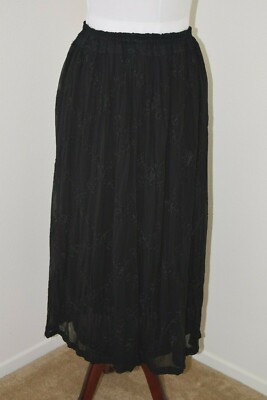 SIZE LARGE Pier One Imports Maxi Long Crinkle Skirt Cotton Embroidery Lining-image
