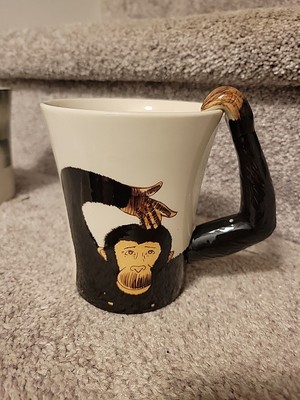 Unique Monkey Handle Mug ~ Pier 1 Imports Hand Painted Stoneware.-image