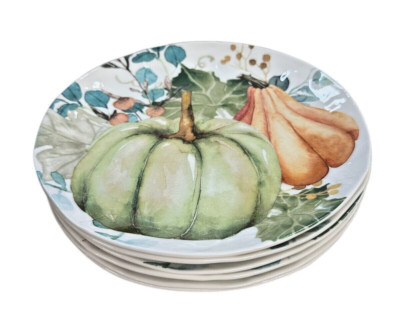 PIER 1 GRATEFUL HARVEST SALAD PLATES 8” SET OF 6 PUMPKINS & GOURDS-image