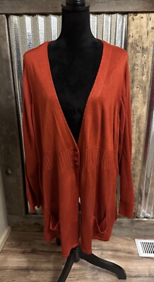 Avenue Design Womens 26/28 Red Tunic Style Button Up Cozy Cardigan Sweater-image