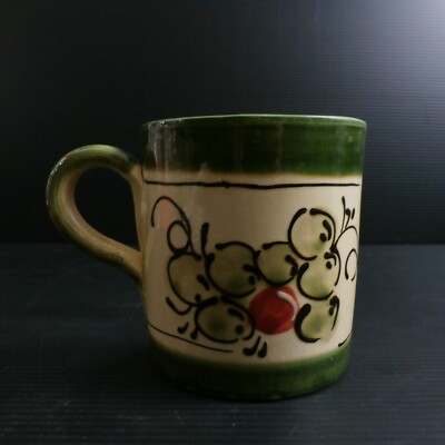 Handpainted Pier 1 Imports Green & Red Cherry Mug Made in Spain-image