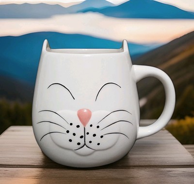 NEW RARE Design Imports White Cat Mug 12 OZ Earthenware-image