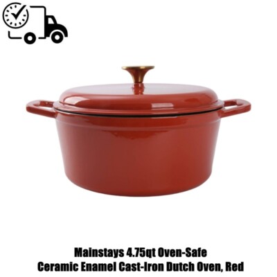 Mainstays 4.75qt Oven-Safe Ceramic Enamel Cast-Iron Dutch Oven, Red-image