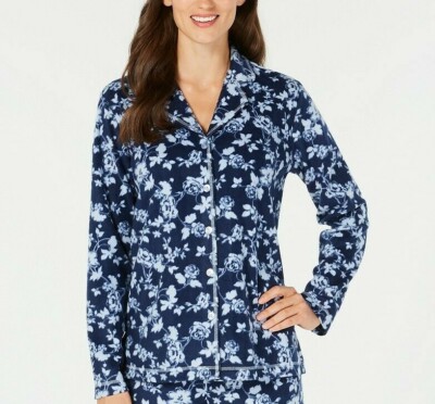 Charter Club Printed Fleece Shadow Floral Pajama Top Size Medium-image