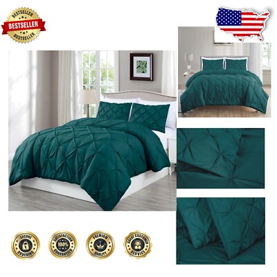 Extra Wide King Pinch Pleat Comforter Set in Teal - Cozy All Season Comfort-image