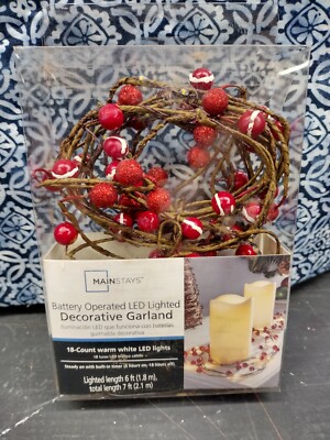 Light Up Decorative Garland Battery Operated Red Berries NEW-image