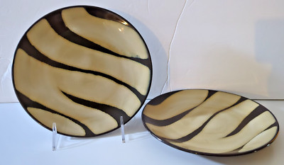 Set of 2 Pier 1 Imports Zebra Hand-Painted Stoneware 8