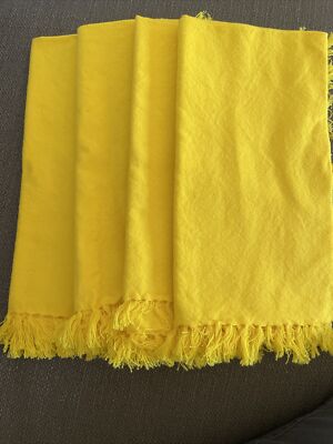 PIER 1 Imports Set of 4 Sunshine Yellow Fringe Napkins 100% Cotton 19”x19”  NWOT-image