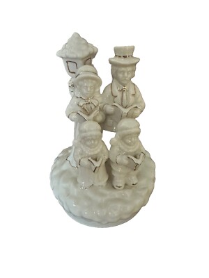 Christmas Carolers Vintage Wind Up Music Figurine Statue Revolving Rotating-image