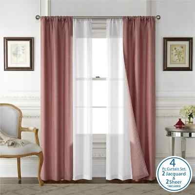 Mainstays 4 Piece Wave Jacquard Curtain Panel Set, 27.5