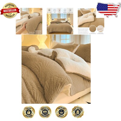 Warm and Cozy King Size Jacquard Comforter with Sherpa Pillowcases - 3 Piece Set-image