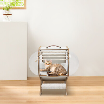 Stylish Cat Bed Capsule with Cushion - Transparent Design for Cozy Comfort-image