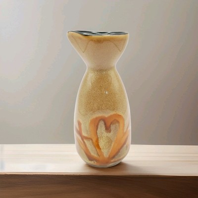 Stoneware Sake Carafe  by Pier 1 Imports Beige With Heart Design Excellent -image