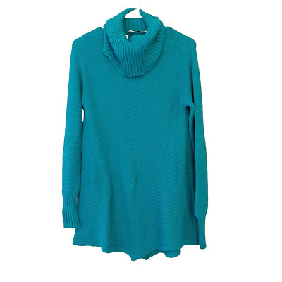 Soft Surroundings Teal Sweater Cowl Neck Tunic Womens XS Knit Colorful Soft Cozy-image