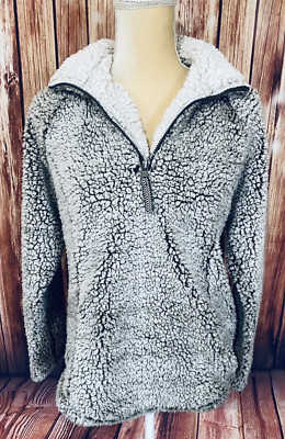 Women’s Small Sweater Cozy Sherpa Brown White Lightweight Thick Zip Mock Neck -image