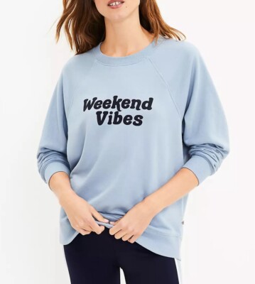 Lou & Grey Weekend Vibes Oversized Cozy Cotton Terry Sweatshirt Blue size Small-image