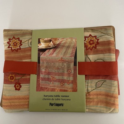 Pier 1 Imports Table Runner HARYANA 14”X72” Rust Gold Green FloralEmbroidery NWT-image