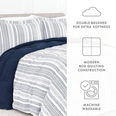 Becky Cameron Comforter Set King Down Alternative Reversible Microfiber Navy-image