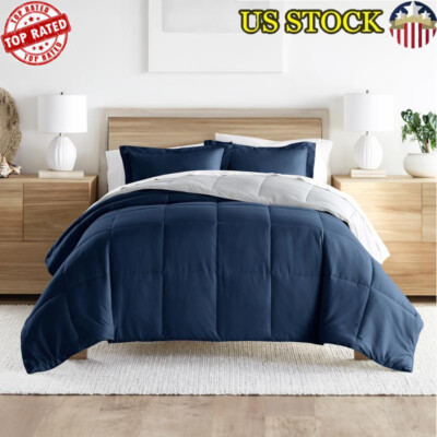 Reversible Down Alternative Comforter Set W/ Shams Full Queen Cozy Microfiber US-image