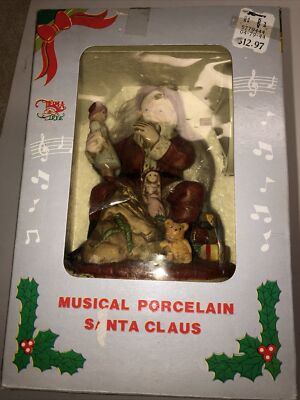 New Vintage Porcelain wind up Santa Claus Music Box-image