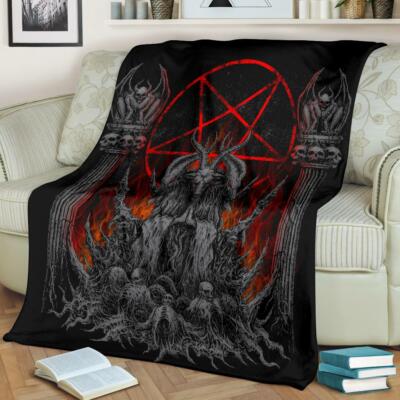 Skull Satanic Goat Satanic Pentagram Flame Winged Demon Original Silver Blanket-image