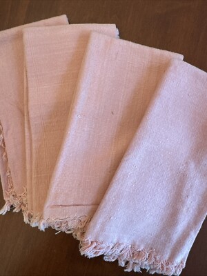 PIER 1 Imports Set of 4 Pastel Pink Fringed Napkins 100% Cotton 16”x16”-image