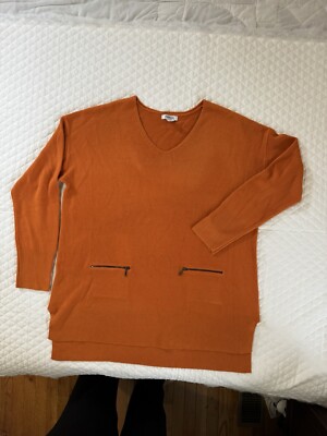 Vintage Hampshire Studio Sweater Womens XL Rust Zipper Accents Cozy Comfort Warm-image