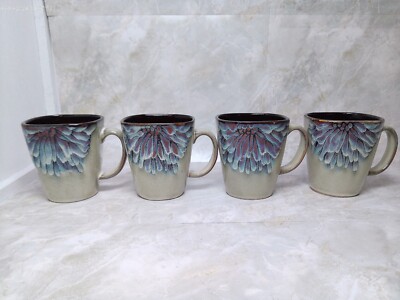 Pier 1 Coffee Mugs Floral Stoneware Chrysanthemum Imports 16 Oz. Set Of 4-image