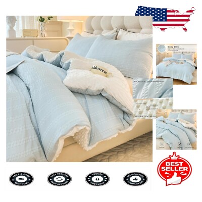 Light Blue Seersucker Full Comforter Set - Soft & Cozy, Includes Pillowcases-image