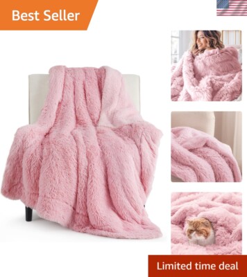 Luxurious Fluffy Pink Throw Blanket - Cozy Faux Fur & Sherpa for All Seasons-image