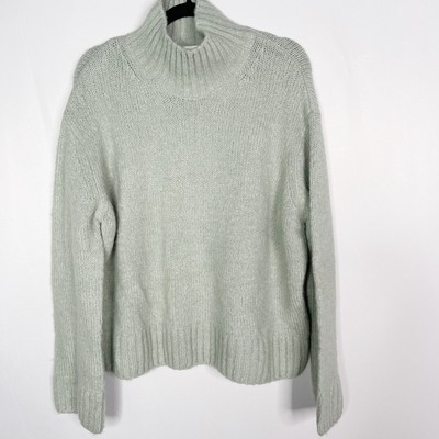 H&M Womens Small S Soft Green Turtleneck Cozy Bell Sleeve Sweater Rib Hem-image