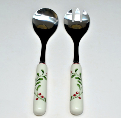 Better Homes Gardens Mistletoe SERVING FORK & SPOON Christmas Winter Forest VGC-image
