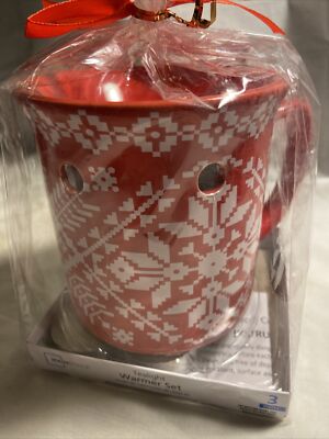 Red Mug Ceramic Tea Light Wax Warmer 3 Piece  Set-image