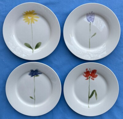 Set of 4 Pier One Floral Spring Flowers Salad Plates 4 Different Designs-image