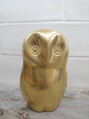Brass Owl Simplistic Design, Made in Korea 328g some patina with sticker-image