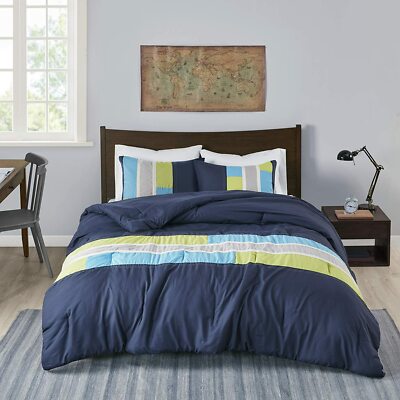 MI ZONE Cozy Comforter Set Geometric Stripes Vibrant Color Full/Queen-image
