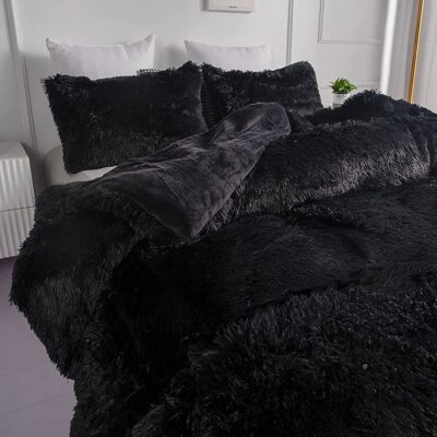 NEW! ~ GORGEOUS COZY ULTRA SOFT PLUSH MODERN LUXURY WARM BLACK FUR COMFORTER SET-image