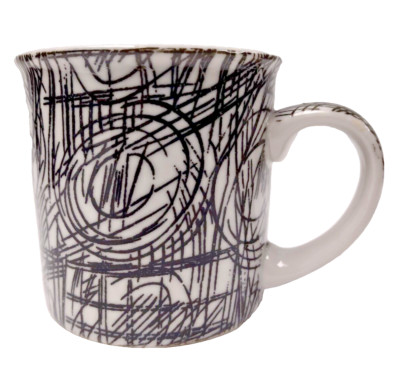 Pier 1 Imports Coffee Mugs White Black Lines Feather Abstract Design Mug 10oz-image