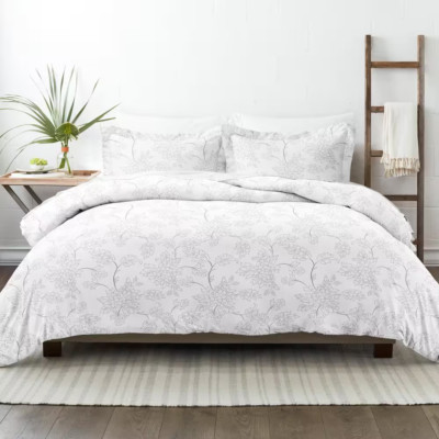 Vine Patterned Performance Gray King 3-Piece Duvet Cover Set-image